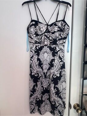 Silk Marciano Black and White Baroque Midi Dress